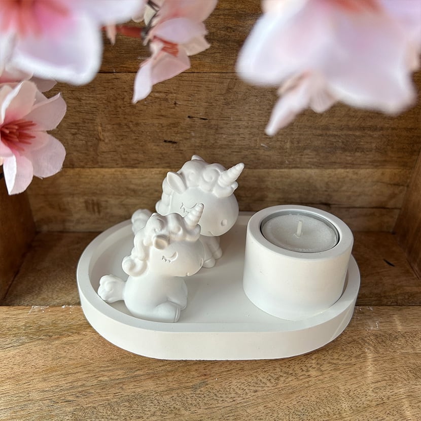 Einhörner im Set mit Kerzenhalter und Untersetzer