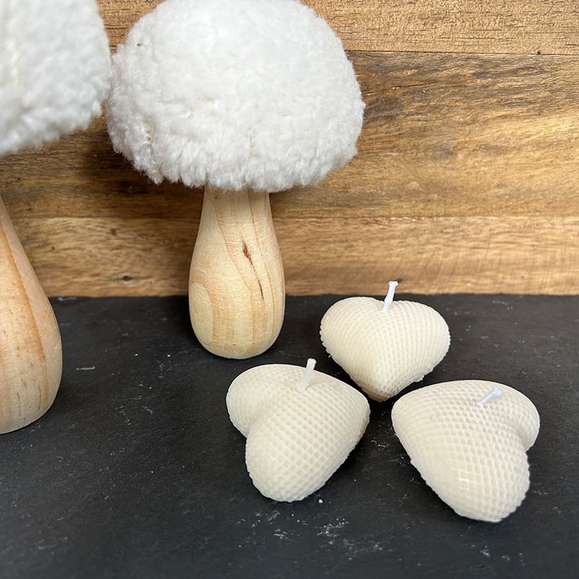 3er Set Herzkerzen geflochten