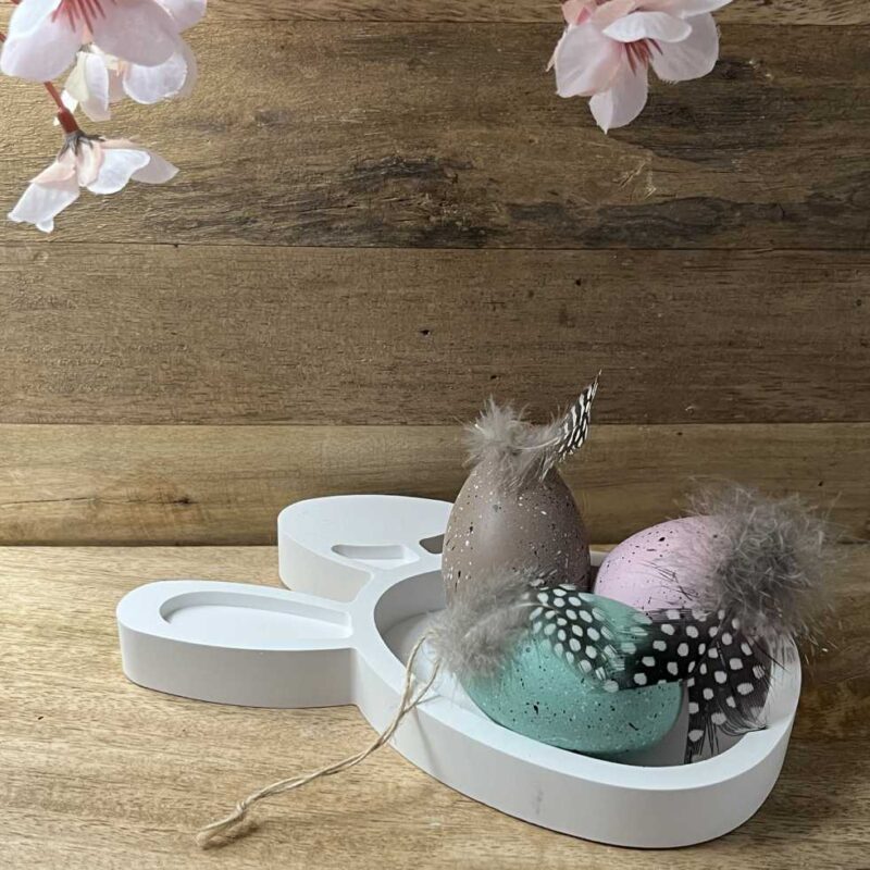 Keramikkunst aus Gießkeramik, handgefertigt in Solingen (Art.TS-0095-SCHALE-HASE-KNICKOHR-DEKO)